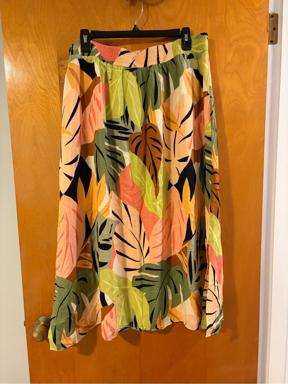 LOFT Coral and Black Tropical Print Skirt